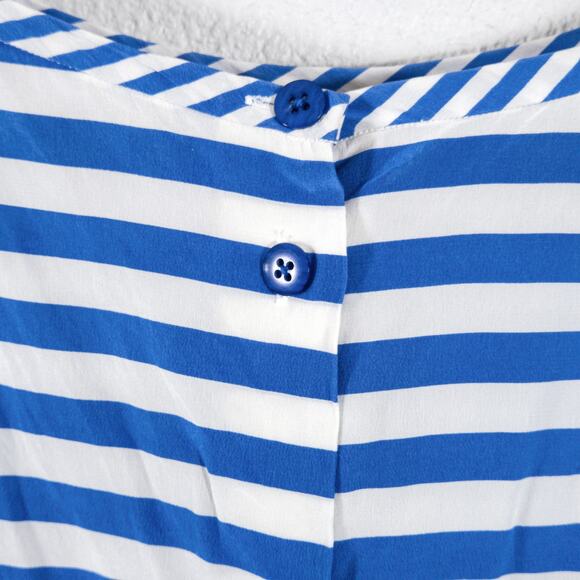 Ellen Tracy Women’s Silk Top Nautical Coastal Breton Stripes Seaside Casual 14 - Picture 4 of 8